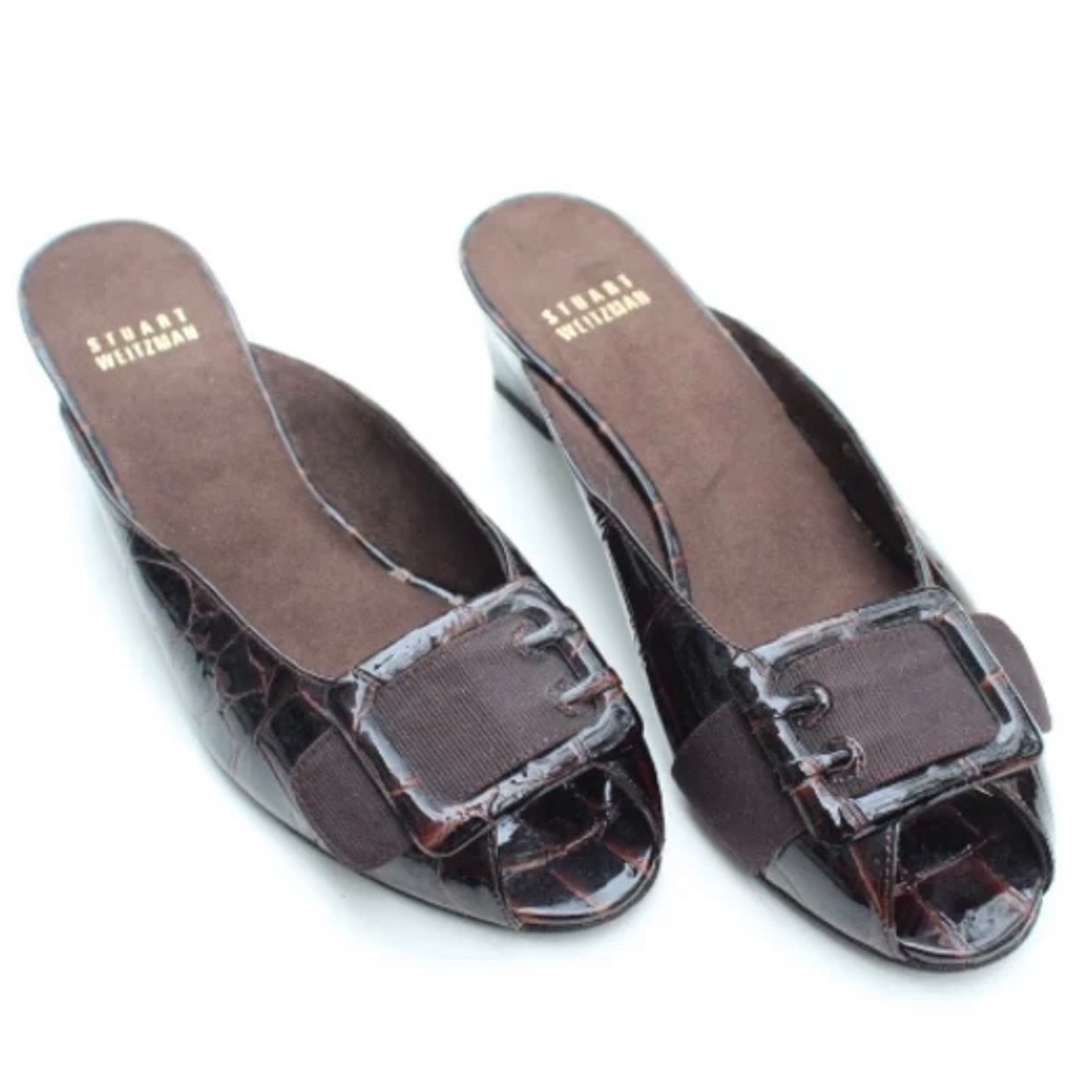 Stuart Weitzman Brown Mules with Buckle - Picture 3 of 9